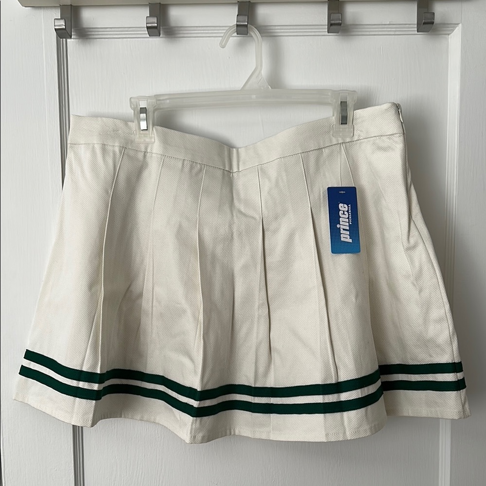Prince White Tennis Skirt with Green Stripes